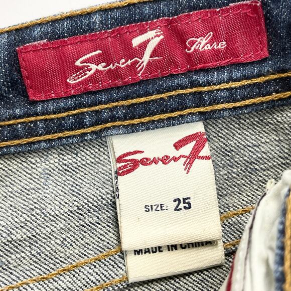 Seven7 Women Flare Jeans Size 25 Low Rise Distressed Boho Festival Y2K Retro - Picture 6 of 12
